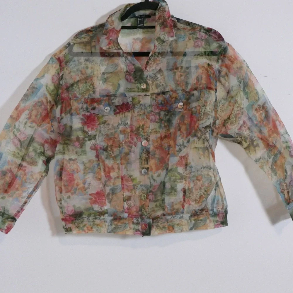 Womens Sheer Cherub Jacket S Multicolor Chore Angelcore Whimsical Ethereal Boho